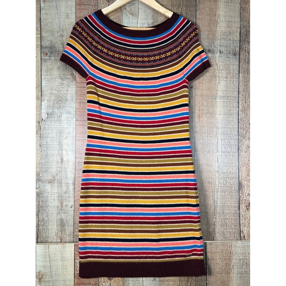 Tommy Hilfiger Multi Color Striped Wool Alpaca Knit Fair Isle Sweater Dress S